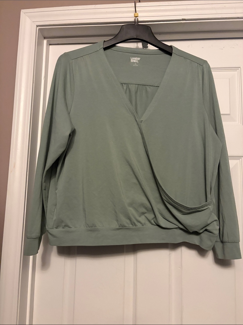 Lands' End Light Sage Wrap-Front Long Sleeve Top